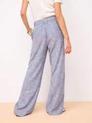 Blue Linen Blend Wide Leg Trousers - Image 4 of 7