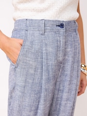 Blue Linen Blend Wide Leg Trousers - Image 5 of 7