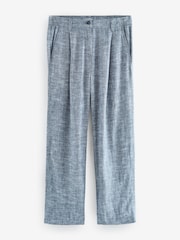 Blue Linen Blend Wide Leg Trousers - Image 6 of 7