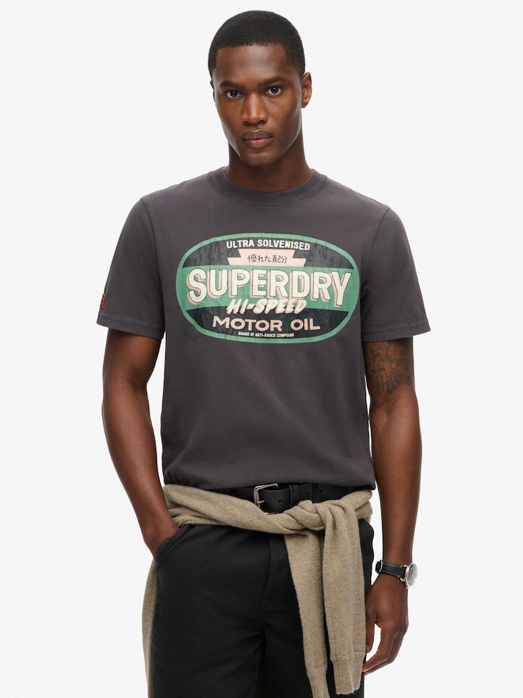 Superdry Black 100% Cotton Gasoline Workwear T-Shirt - Image 1 of 5