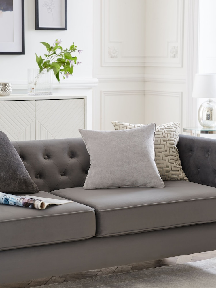 Silver Grey Soft Velour Cushion - Image 2 of 7