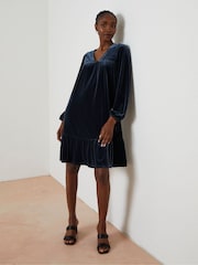 FatFace Blue Poplar Velvet Swing Dress - Image 1 of 7