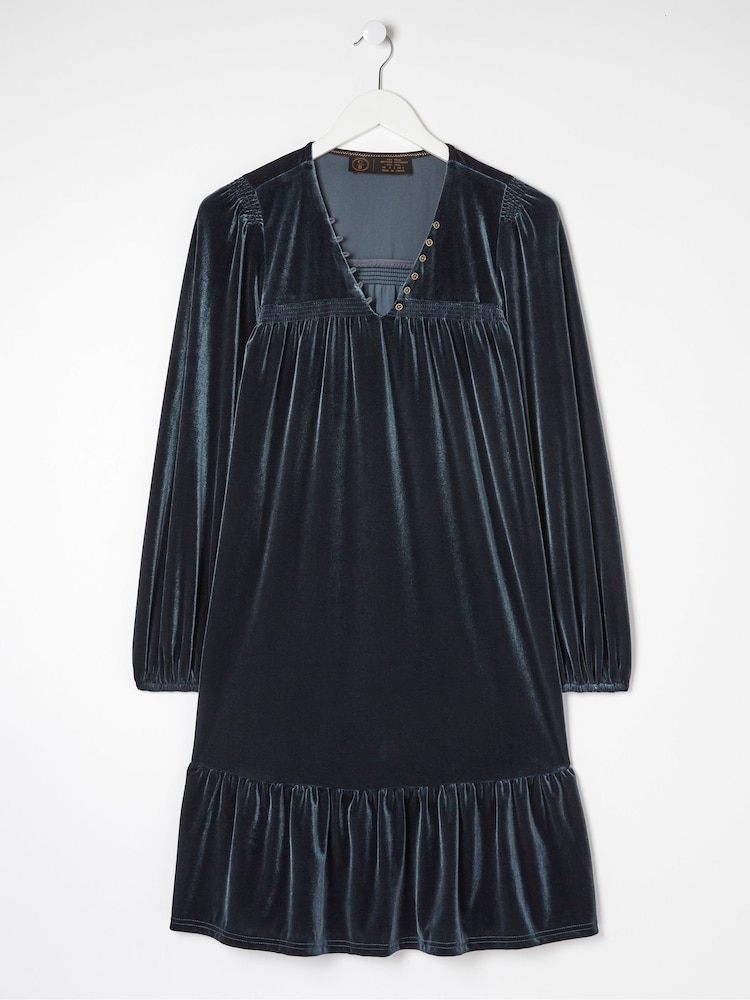 FatFace Blue Poplar Velvet Swing Dress - Image 7 of 7