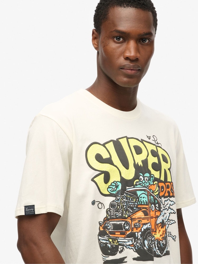Superdry White 100% Cotton Dragnut Odd Rods Loose T-Shirt - Image 2 of 4