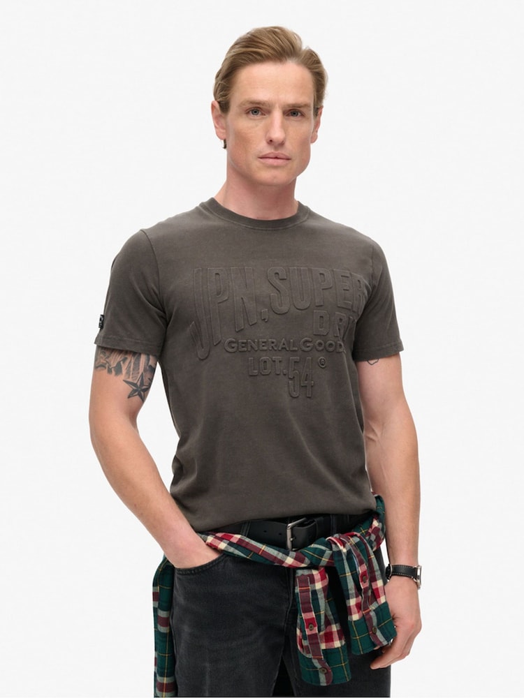 Superdry Vintage Black 100% Cotton Embossed Logo Graphic T-Shirt - Image 1 of 6
