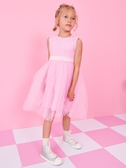 Pale Pink Mesh Tie Back Party Dress (3-16yrs) - Image 5 of 13