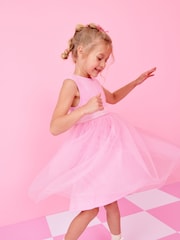 Pale Pink Mesh Tie Back Party Dress (3-16yrs) - Image 6 of 13