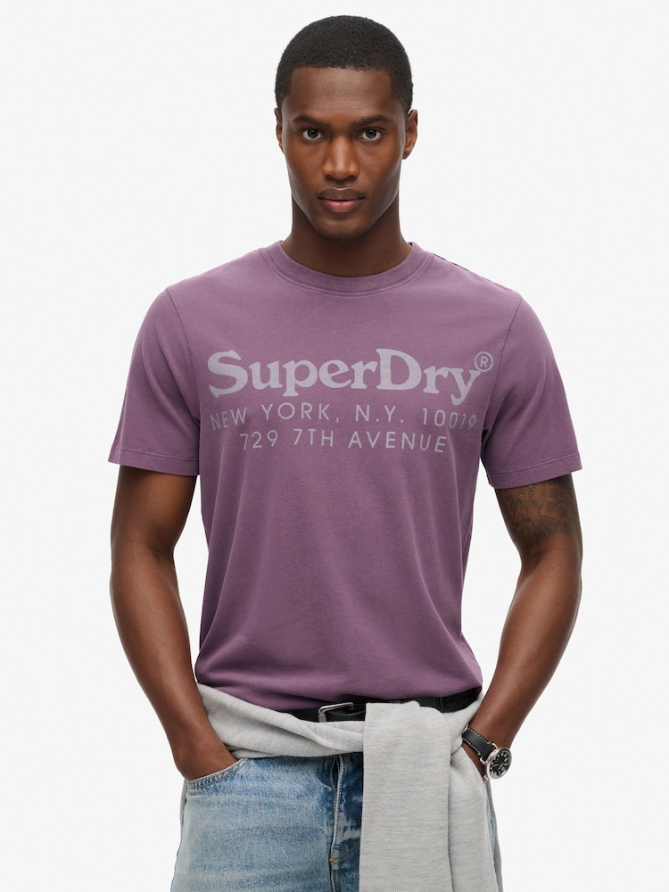 Superdry Soot Purple 100% Cotton Tonal Venue Logo T-Shirt - Image 1 of 5