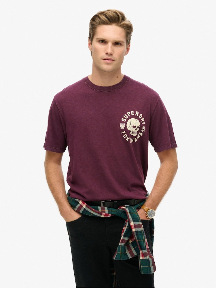 Lila - Superdry Lo-Fi lockeres T-Shirt mit Biker-Grafik aus 100 % Baumwolle - Bild 1 von 5