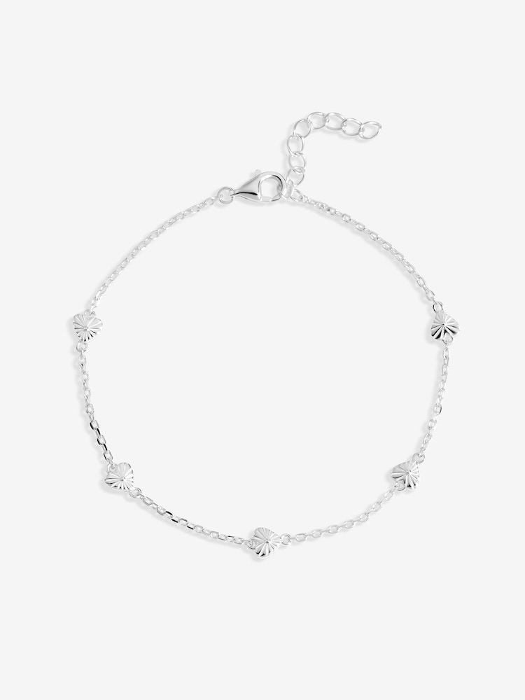 Simply Silver 925 Sterling Silver Diamond Cut Station Heart Bracelet - Image 1 of 1 Simply Silver 925 Sterling Silver Diamond Cut Station Heart Bracelet - Image 1 of 1