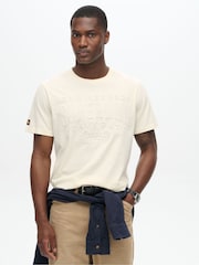 Superdry Rice White 100% Cotton Embossed Logo Graphic T-Shirt - Image 1 of 6