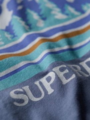 Superdry Blue 100% Cotton Outdoor Graphic Stripe T-Shirt - Image 4 of 5