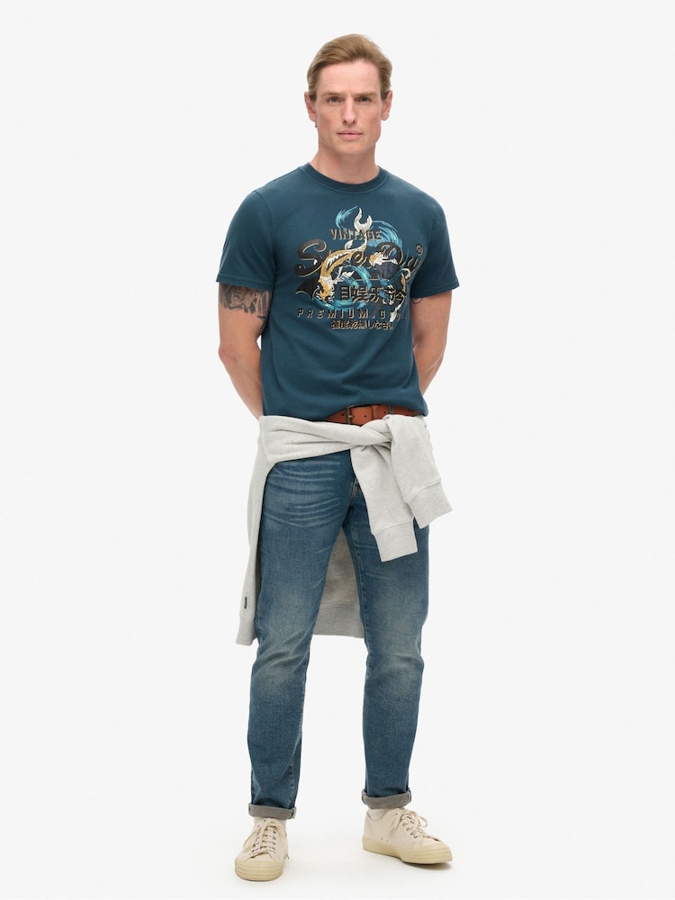 Superdry Blue Bottle 100% Cotton Tokyo Graphic T-Shirt - Image 1 of 4