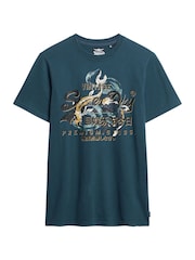 Superdry Blue Bottle 100% Cotton Tokyo Graphic T-Shirt - Image 3 of 4