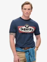 Superdry Richest Navy Ringer Workwear Graphic T-Shirt - Image 1 of 5