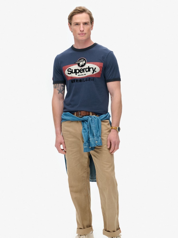 Superdry Richest Navy Ringer Workwear Graphic T-Shirt - Image 2 of 5