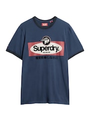 Superdry Richest Navy Ringer Workwear Graphic T-Shirt - Image 4 of 5