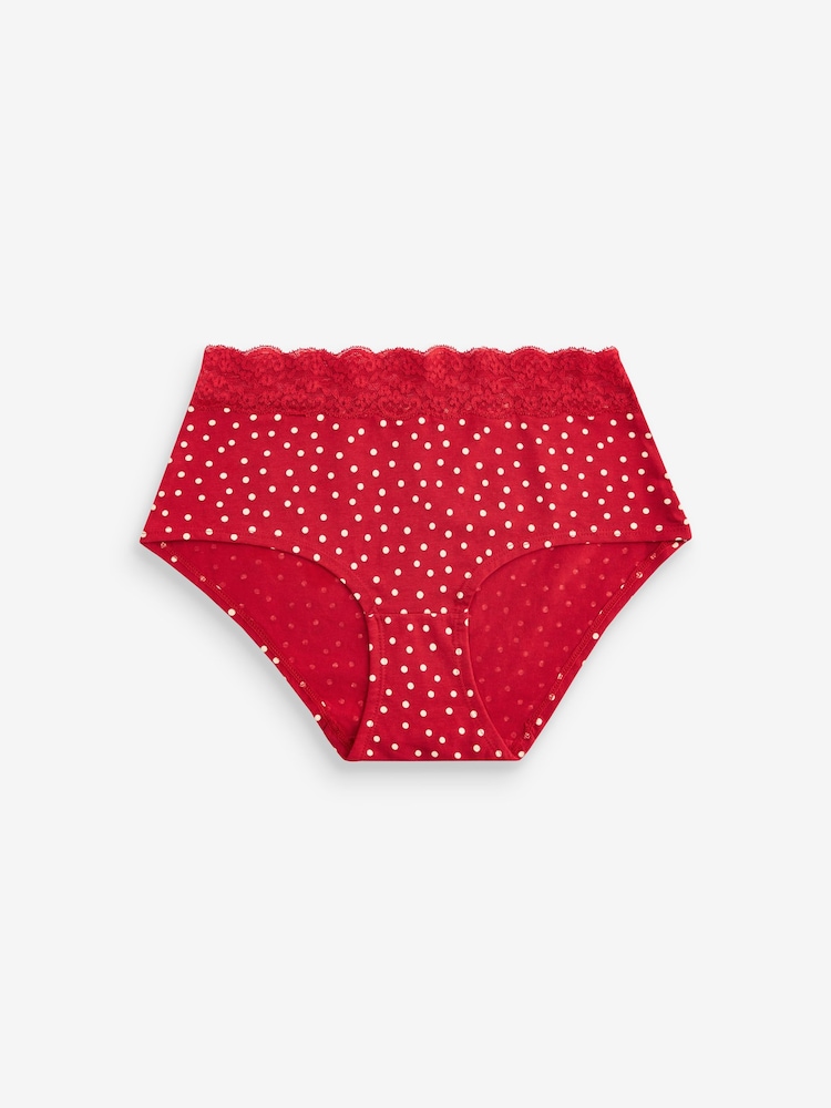 Cream/Grey/Red Midi Cotton and Lace Knickers 4 Pack - Image 9 of 9