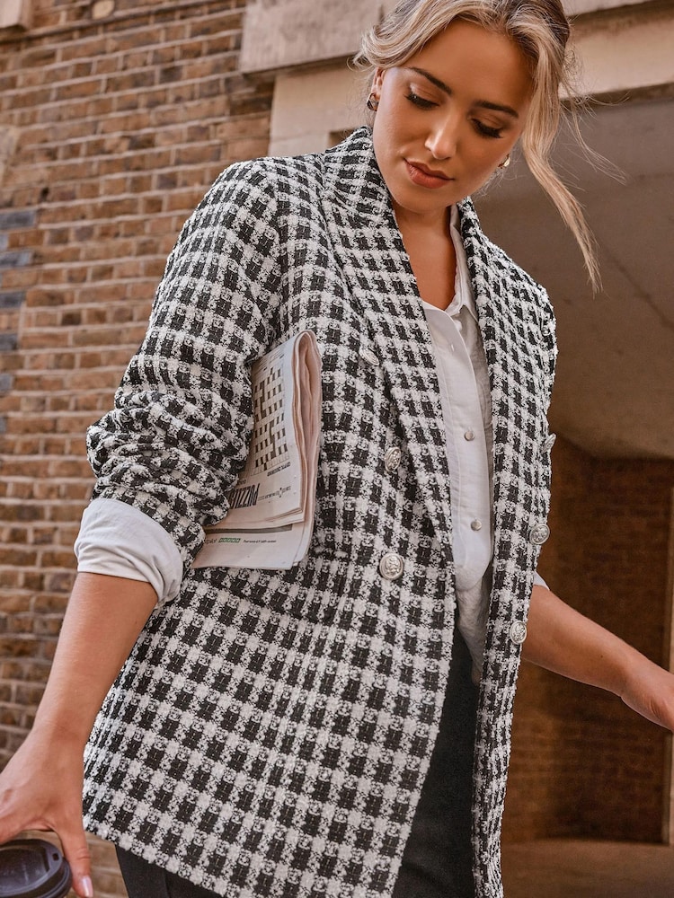 Yours Curve Black Boucle Blazer - Image 1 of 5 Yours Curve Black Boucle Blazer - Image 1 of 5