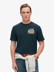 Superdry Eclipse Navy 100% Cotton Travel Postcard Chest T-Shirt - Image 1 of 5