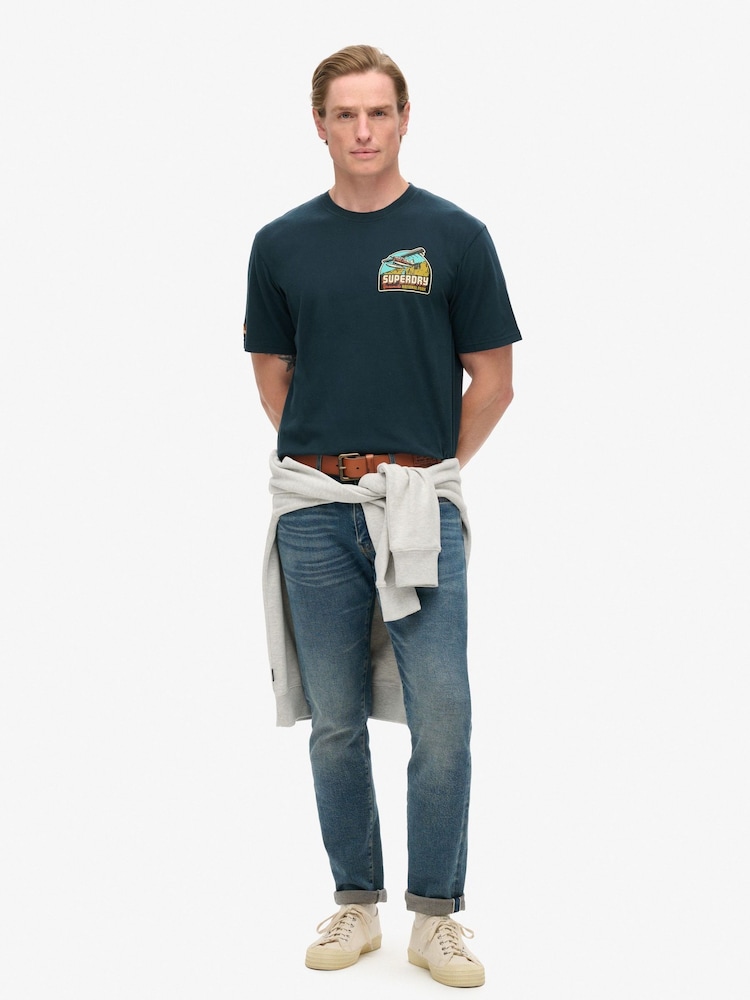Superdry Eclipse Navy 100% Cotton Travel Postcard Chest T-Shirt - Image 2 of 5