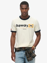 Superdry Vintage Cream Ringer Workwear Graphic T-Shirt - Image 1 of 6