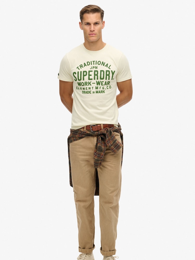 Superdry Cream Machined Goods Workwear T-Shirt - Image 2 of 5