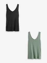 Schwarz/Khaki-Grün - Slouch-Trägertops, 2 er-Pack - Image 1 of 7
