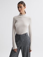 Reiss Stone Kylie Merino Wool Fitted Funnel Neck Top - Image 1 of 5