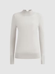 Reiss Stone Kylie Merino Wool Fitted Funnel Neck Top - Image 2 of 5