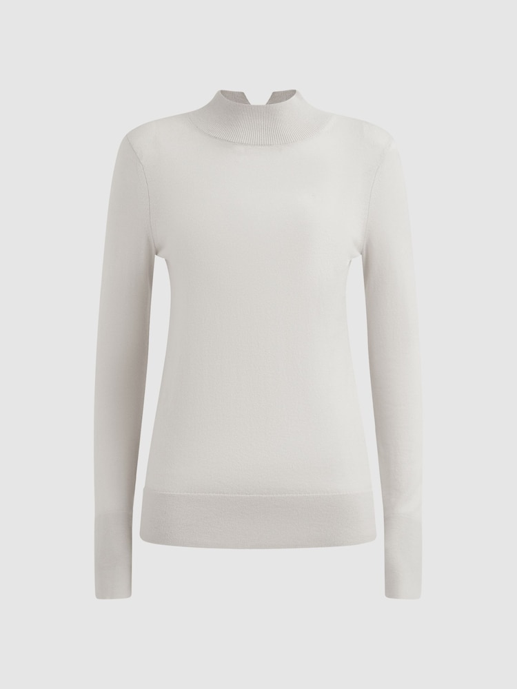 Reiss Stone Kylie Merino Wool Fitted Funnel Neck Top - Image 2 of 5