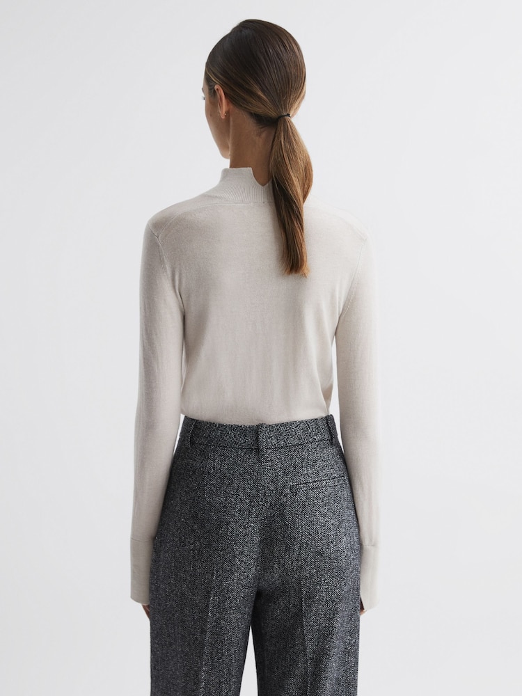 Reiss Stone Kylie Merino Wool Fitted Funnel Neck Top - Image 5 of 5