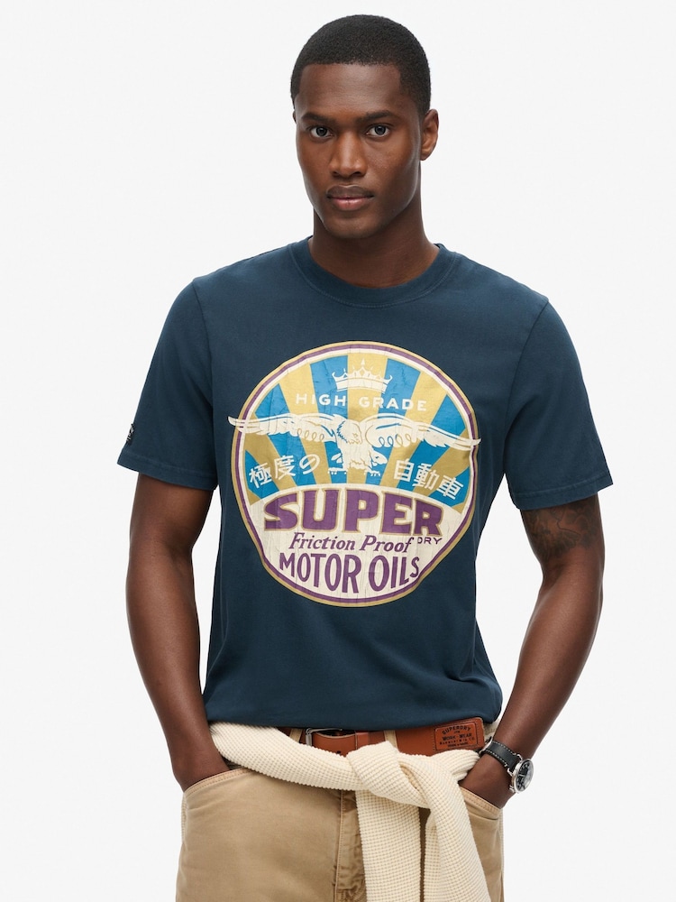 Superdry Eclipse Navy 100% Cotton Gasoline Workwear T-Shirt - Image 1 of 5