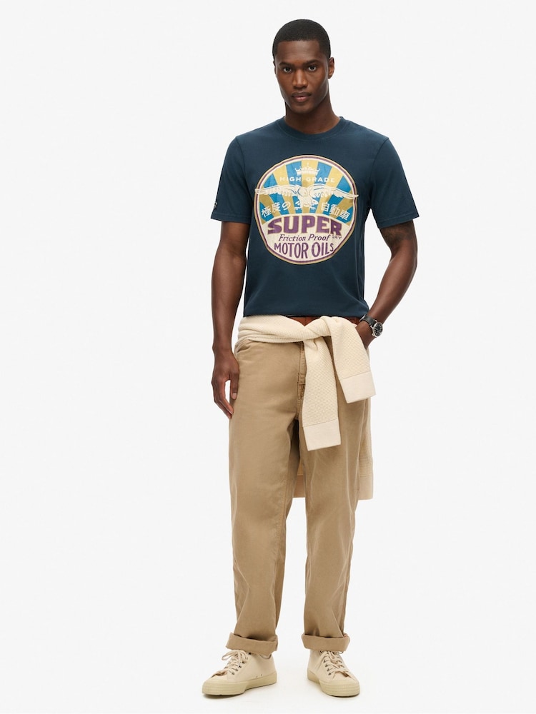 Superdry Eclipse Navy 100% Cotton Gasoline Workwear T-Shirt - Image 2 of 5