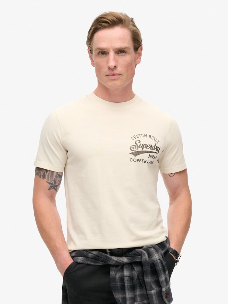 Superdry White Copper Label Chest 100% Cotton Graphic T-Shirt - Image 1 of 5