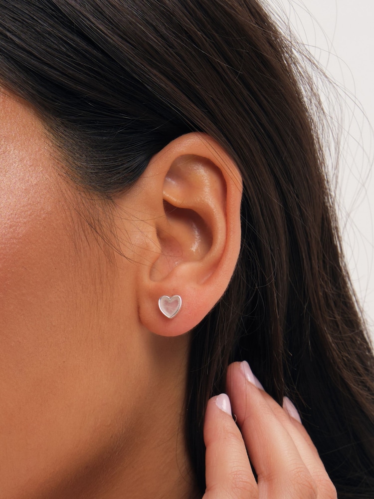 Simply Silver 925 Sterling Silver Heart Rose Quartz Stud Earrings - Image 1 of 3 Simply Silver 925 Sterling Silver Heart Rose Quartz Stud Earrings - Image 1 of 3