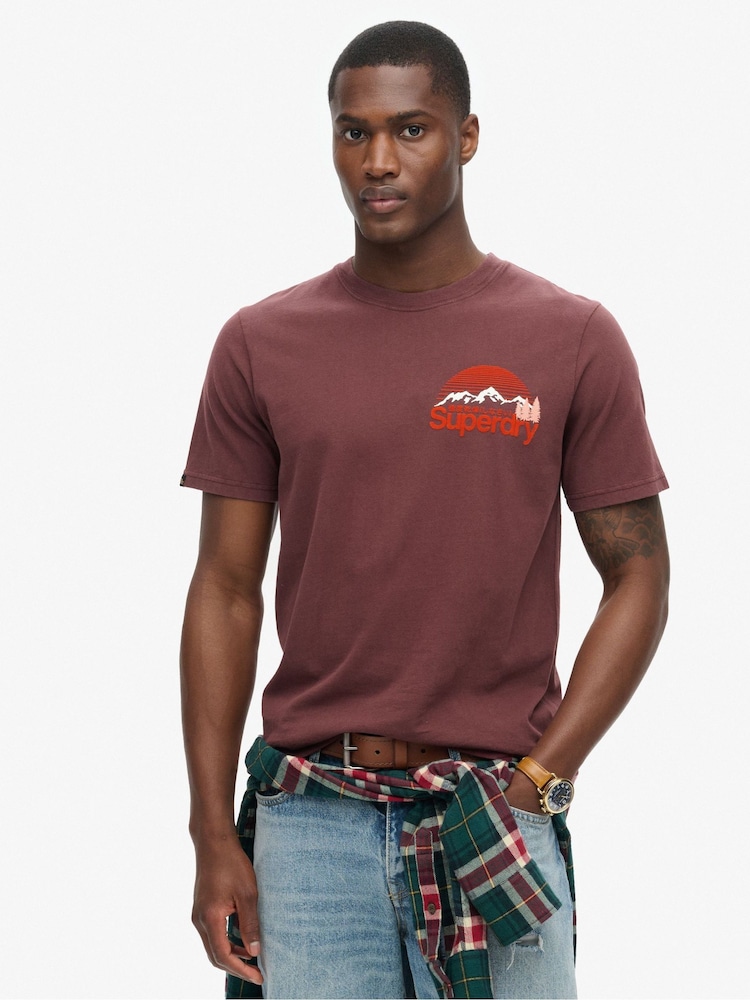 Superdry Brown Great Outdoor Back Graphic 100% Cotton T-Shirt - Image 1 of 6