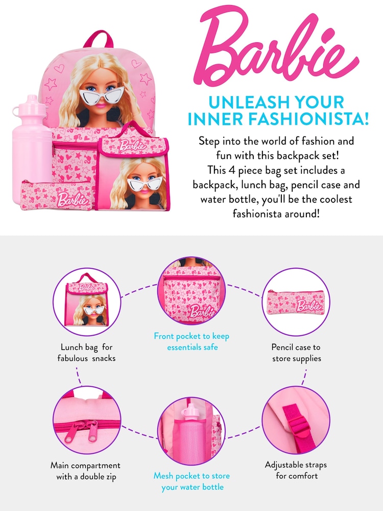 Character Pink Barbie 4 Piece Backpack Set - Image 5 of 5