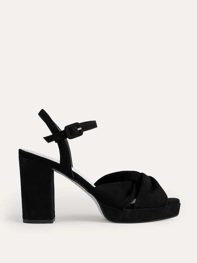 Boden Black Twist-Front Heeled Platforms Sandals - Image 1 of 4