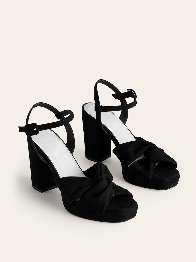 Boden Black Twist-Front Heeled Platforms Sandals - Image 2 of 4