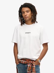 Superdry White Micro Logo Graphic Loose 100% Cotton T-Shirt - Image 1 of 5