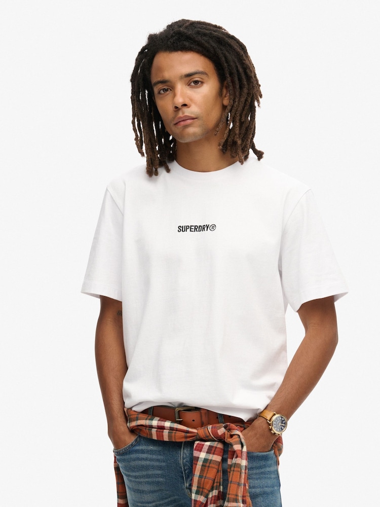 Superdry White Micro Logo Graphic Loose 100% Cotton T-Shirt - Image 1 of 5