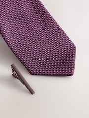 Purple Texture Tie with Clip - Image 2 of 3