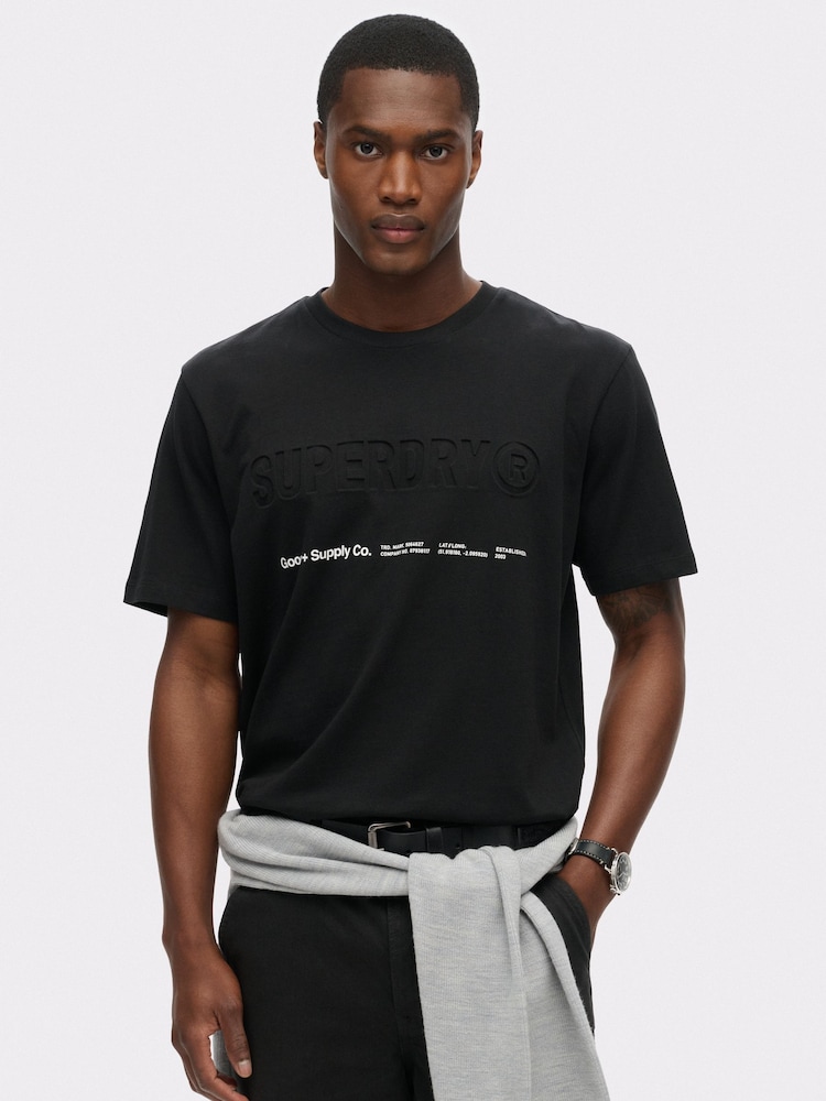 Superdry Black Loose Fit Utility Sport Logo 100% Cotton T-Shirt - Image 1 of 6