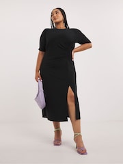 Simply Be Black Ruched Midi Dress - Image 1 of 4