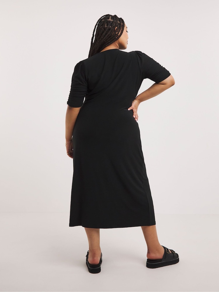 Simply Be Black Ruched Midi Dress - Image 2 of 4
