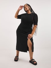 Simply Be Black Ruched Midi Dress - Image 3 of 4