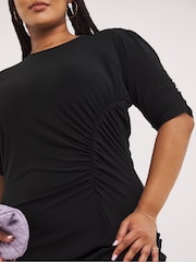 Simply Be Black Ruched Midi Dress - Image 4 of 4