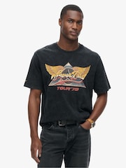 Superdry Jet Black 100% Cotton 70s Rock Graphic Band T-Shirt - Image 1 of 6