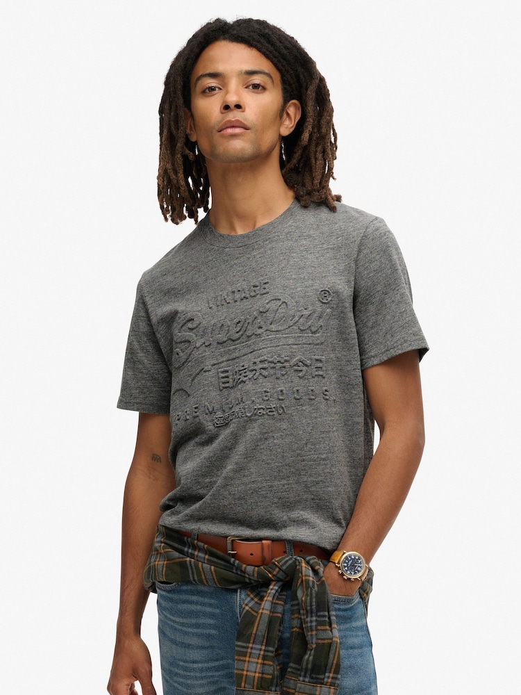 Superdry Charcoal Grit Embossed Vl Graphic T-Shirt - Image 1 of 6